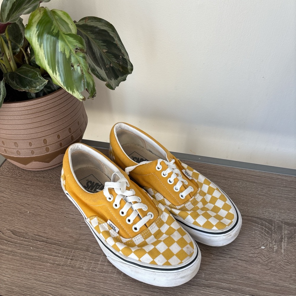 Vans Mustard and White Checkered Shoes